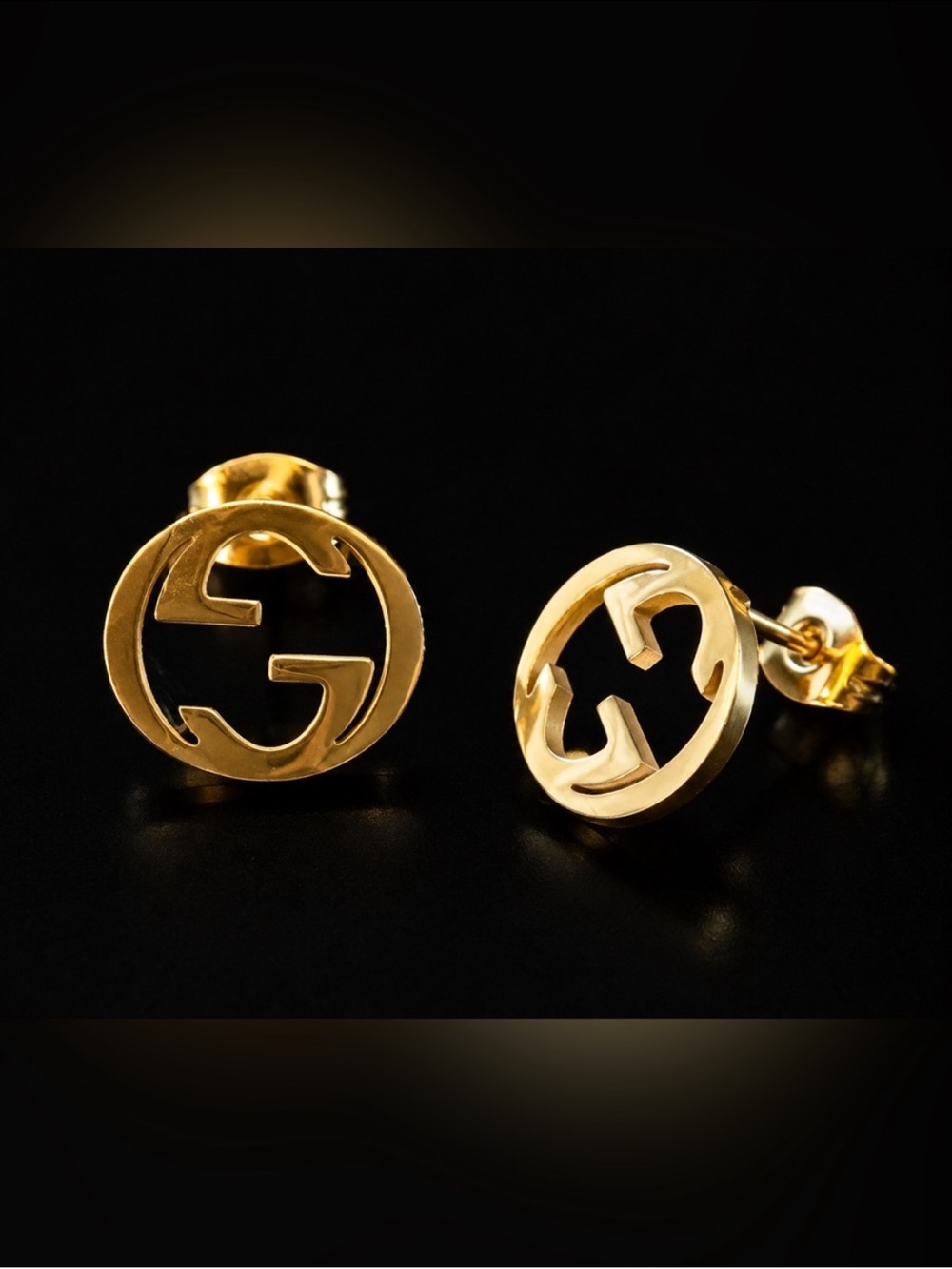 Gold Double G Round Logo Earrings